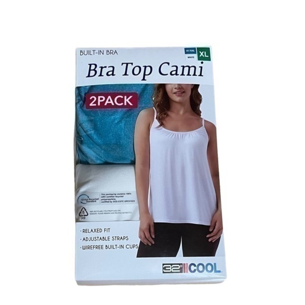 32 Degree Cool Bra Top Cami - Size XL - Heather Teal & White - NWT
